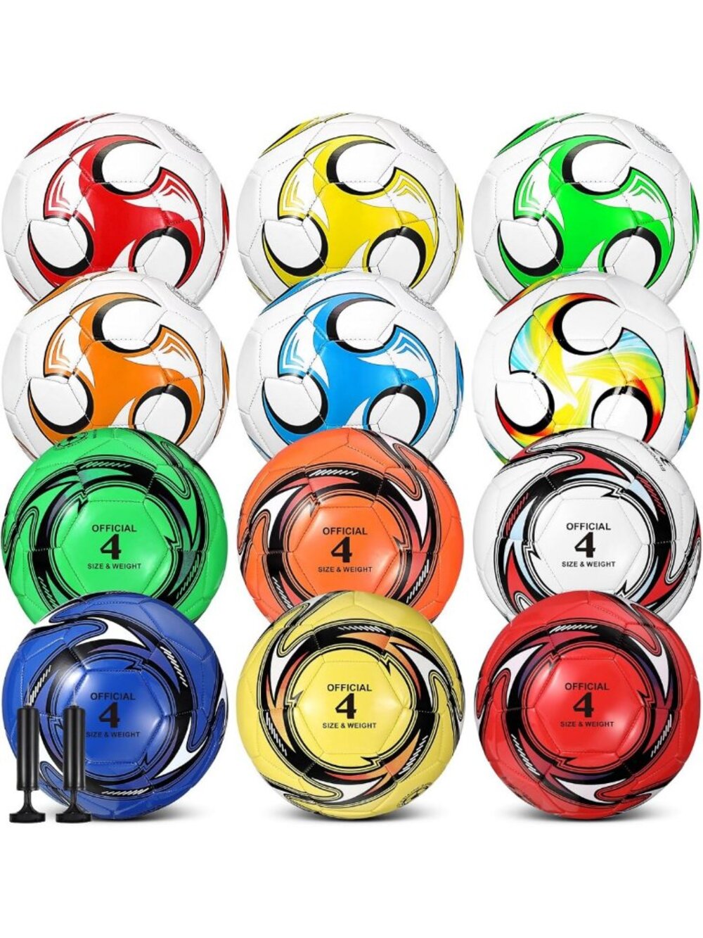 12 Pack Size 4 Mini Soccer Balls with Pump - Bulk Inflatable Sports Set